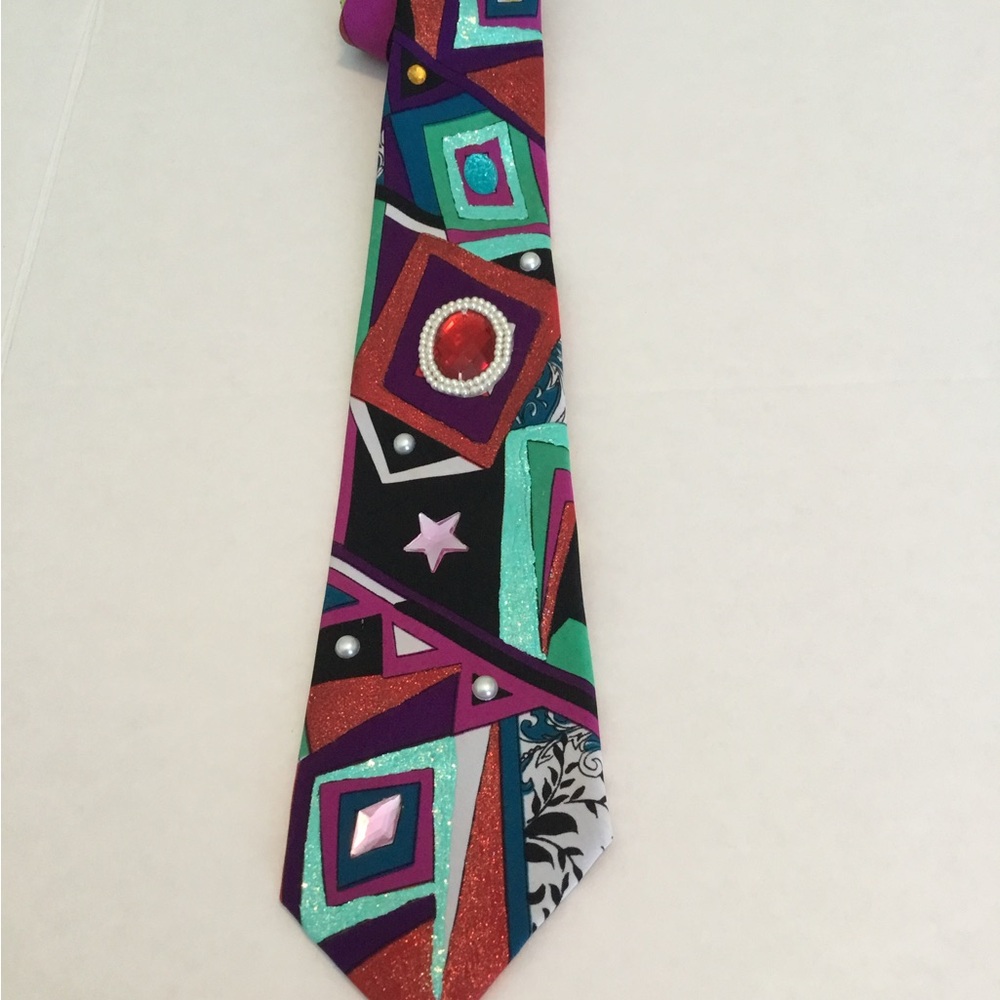 Multicolor Geometric Pattern Tie - Picture 4 of 14